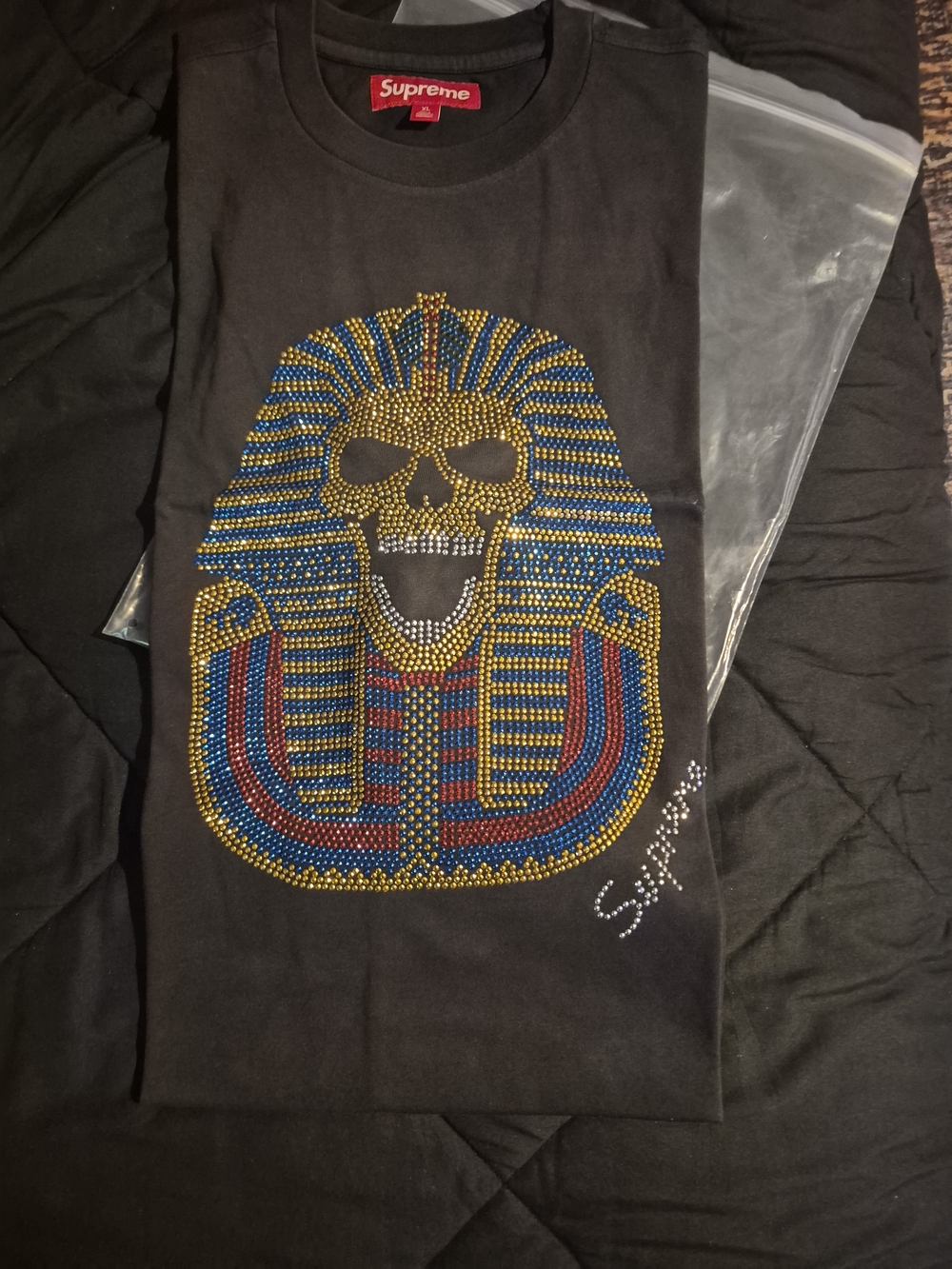 Supreme King Tut Skull Crystal Tee Brand New